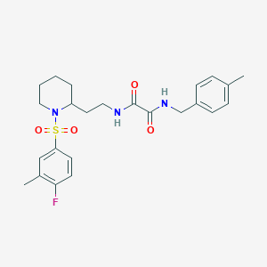 molecular formula C24H30FN3O4S B2858346 N-{2-[1-(4-fluoro-3-methylbenzenesulfonyl)piperidin-2-yl]ethyl}-N'-[(4-methylphenyl)methyl]ethanediamide CAS No. 898460-75-8