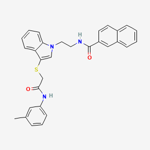 molecular formula C30H27N3O2S B2858360 N-(2-(3-((2-oxo-2-(m-tolylamino)ethyl)thio)-1H-indol-1-yl)ethyl)-2-naphthamide CAS No. 533865-47-3