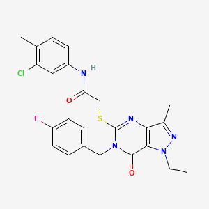 molecular formula C24H23ClFN5O2S B2858394 N-(3-chloro-4-methylphenyl)-2-({1-ethyl-6-[(4-fluorophenyl)methyl]-3-methyl-7-oxo-1H,6H,7H-pyrazolo[4,3-d]pyrimidin-5-yl}sulfanyl)acetamide CAS No. 1358985-61-1