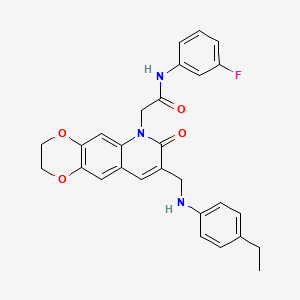 2-(8-(((4-ethylphenyl)amino)methyl)-7-oxo-2,3-dihydro-[1,4]dioxino[2,3-g]quinolin-6(7H)-yl)-N-(3-fluorophenyl)acetamide