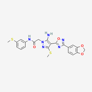 molecular formula C22H20N6O4S2 B2858502 N-[3-(Methylthio)phenyl]-2-[3-(methylthio)-4-[3-(1,3-benzodioxole-5-yl)-1,2,4-oxadiazole-5-yl]-5-amino-1H-pyrazole-1-yl]acetamide CAS No. 1019098-28-2