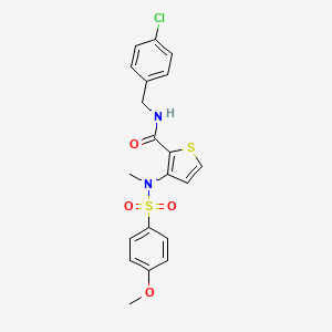 molecular formula C20H19ClN2O4S2 B2858503 N-[(4-chlorophenyl)methyl]-3-(N-methyl4-methoxybenzenesulfonamido)thiophene-2-carboxamide CAS No. 1115871-65-2