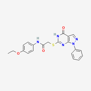 molecular formula C21H19N5O3S B2858532 N-(4-ethoxyphenyl)-2-((4-oxo-1-phenyl-4,5-dihydro-1H-pyrazolo[3,4-d]pyrimidin-6-yl)thio)acetamide CAS No. 850911-93-2