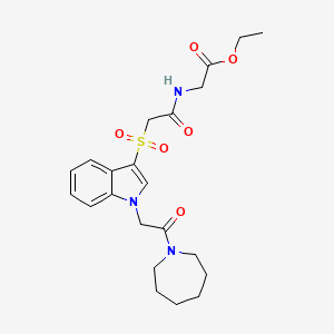 molecular formula C22H29N3O6S B2858538 ethyl 2-(2-((1-(2-(azepan-1-yl)-2-oxoethyl)-1H-indol-3-yl)sulfonyl)acetamido)acetate CAS No. 878060-03-8