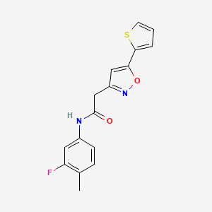 molecular formula C16H13FN2O2S B2858540 N-(3-fluoro-4-methylphenyl)-2-(5-(thiophen-2-yl)isoxazol-3-yl)acetamide CAS No. 946228-15-5