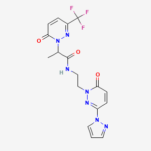 molecular formula C17H16F3N7O3 B2858595 N-{2-[6-oxo-3-(1H-pyrazol-1-yl)-1,6-dihydropyridazin-1-yl]ethyl}-2-[6-oxo-3-(trifluoromethyl)-1,6-dihydropyridazin-1-yl]propanamide CAS No. 2380183-84-4
