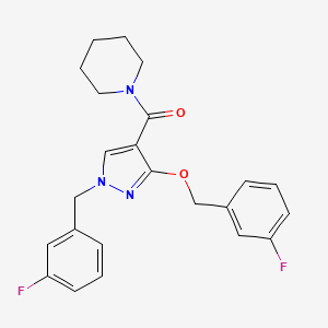 molecular formula C23H23F2N3O2 B2858600 (1-(3-fluorobenzyl)-3-((3-fluorobenzyl)oxy)-1H-pyrazol-4-yl)(piperidin-1-yl)methanone CAS No. 1014069-65-8