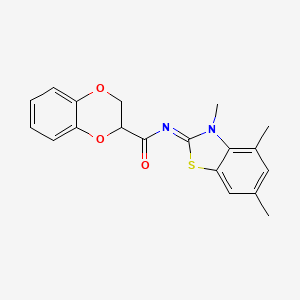 molecular formula C19H18N2O3S B2858604 N-[(2E)-3,4,6-trimethyl-2,3-dihydro-1,3-benzothiazol-2-ylidene]-2,3-dihydro-1,4-benzodioxine-2-carboxamide CAS No. 850903-33-2