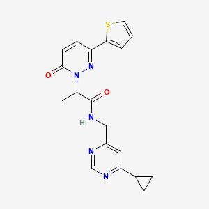 molecular formula C19H19N5O2S B2858617 N-[(6-cyclopropylpyrimidin-4-yl)methyl]-2-[6-oxo-3-(thiophen-2-yl)-1,6-dihydropyridazin-1-yl]propanamide CAS No. 2176201-57-1