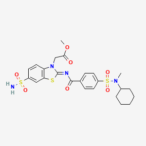 molecular formula C24H28N4O7S3 B2858629 methyl 2-[(2Z)-2-({4-[cyclohexyl(methyl)sulfamoyl]benzoyl}imino)-6-sulfamoyl-2,3-dihydro-1,3-benzothiazol-3-yl]acetate CAS No. 865199-39-9
