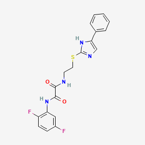 molecular formula C19H16F2N4O2S B2858656 N'-(2,5-difluorophenyl)-N-{2-[(4-phenyl-1H-imidazol-2-yl)sulfanyl]ethyl}ethanediamide CAS No. 897457-26-0