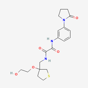 molecular formula C19H25N3O5S B2858672 N-{[3-(2-hydroxyethoxy)thiolan-3-yl]methyl}-N'-[3-(2-oxopyrrolidin-1-yl)phenyl]ethanediamide CAS No. 2309588-36-9