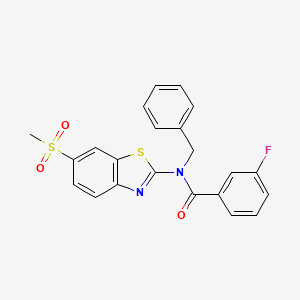 molecular formula C22H17FN2O3S2 B2858742 N-benzyl-3-fluoro-N-(6-(methylsulfonyl)benzo[d]thiazol-2-yl)benzamide CAS No. 922472-55-7