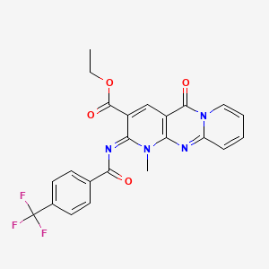 molecular formula C23H17F3N4O4 B2858760 ethyl 7-methyl-2-oxo-6-[4-(trifluoromethyl)benzoyl]imino-1,7,9-triazatricyclo[8.4.0.03,8]tetradeca-3(8),4,9,11,13-pentaene-5-carboxylate CAS No. 685859-50-1