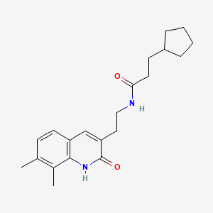 molecular formula C21H28N2O2 B2858794 3-cyclopentyl-N-[2-(7,8-dimethyl-2-oxo-1,2-dihydroquinolin-3-yl)ethyl]propanamide CAS No. 851408-18-9