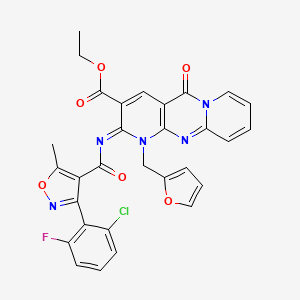 molecular formula C30H21ClFN5O6 B2858820 ethyl 6-[3-(2-chloro-6-fluorophenyl)-5-methyl-1,2-oxazole-4-carbonyl]imino-7-(furan-2-ylmethyl)-2-oxo-1,7,9-triazatricyclo[8.4.0.03,8]tetradeca-3(8),4,9,11,13-pentaene-5-carboxylate CAS No. 534580-40-0