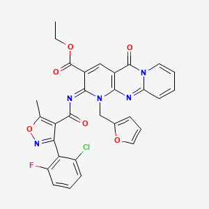 molecular formula C30H21ClFN5O6 B2858820 (Z)-ethyl 2-((3-(2-chloro-6-fluorophenyl)-5-methylisoxazole-4-carbonyl)imino)-1-(furan-2-ylmethyl)-5-oxo-2,5-dihydro-1H-dipyrido[1,2-a:2',3'-d]pyrimidine-3-carboxylate CAS No. 534580-40-0