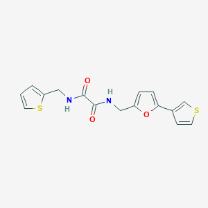 molecular formula C16H14N2O3S2 B2858845 N1-(thiophen-2-ylmethyl)-N2-((5-(thiophen-3-yl)furan-2-yl)methyl)oxalamide CAS No. 2034341-14-3