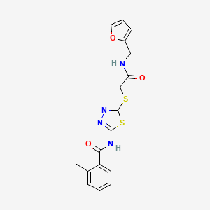 molecular formula C17H16N4O3S2 B2858871 N-{5-[({[(furan-2-yl)methyl]carbamoyl}methyl)sulfanyl]-1,3,4-thiadiazol-2-yl}-2-methylbenzamide CAS No. 868973-06-2