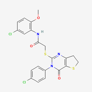 molecular formula C21H17Cl2N3O3S2 B2858890 N-(5-chloro-2-methoxyphenyl)-2-{[3-(4-chlorophenyl)-4-oxo-3H,4H,6H,7H-thieno[3,2-d]pyrimidin-2-yl]sulfanyl}acetamide CAS No. 687565-59-9