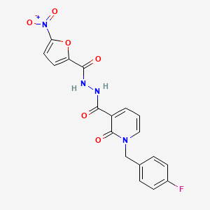 molecular formula C18H13FN4O6 B2858893 1-(4-fluorobenzyl)-N'-(5-nitrofuran-2-carbonyl)-2-oxo-1,2-dihydropyridine-3-carbohydrazide CAS No. 1105243-06-8