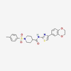 molecular formula C24H25N3O5S2 B2858894 N-(4-(2,3-dihydrobenzo[b][1,4]dioxin-6-yl)thiazol-2-yl)-1-tosylpiperidine-4-carboxamide CAS No. 923373-35-7