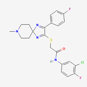N-(3-chloro-4-fluorophenyl)-2-((3-(4-fluorophenyl)-8-methyl-1,4,8-triazaspiro[4.5]deca-1,3-dien-2-yl)thio)acetamide