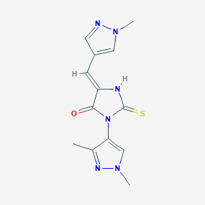 molecular formula C13H14N6OS B2858964 1-(1,3-Dimethyl-1H-pyrazol-4-yl)-2-mercapto-4-((1-methyl-1H-pyrazol-4-yl)methylene)-1H-imidazol-5(4H)-one CAS No. 1005626-64-1