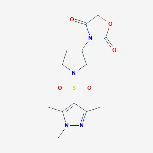 molecular formula C13H18N4O5S B2859035 3-(1-((1,3,5-三甲基-1H-吡唑-4-基)磺酰基)吡咯烷-3-基)恶唑烷-2,4-二酮 CAS No. 1904343-07-2