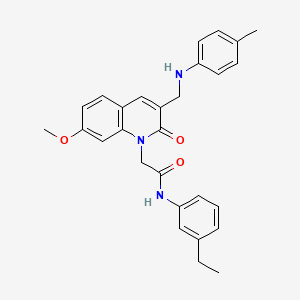 molecular formula C28H29N3O3 B2859042 N-(3-ethylphenyl)-2-(7-methoxy-2-oxo-3-((p-tolylamino)methyl)quinolin-1(2H)-yl)acetamide CAS No. 932308-72-0