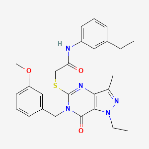 molecular formula C26H29N5O3S B2859045 2-({1-ethyl-6-[(3-methoxyphenyl)methyl]-3-methyl-7-oxo-1H,6H,7H-pyrazolo[4,3-d]pyrimidin-5-yl}sulfanyl)-N-(3-ethylphenyl)acetamide CAS No. 1358831-37-4