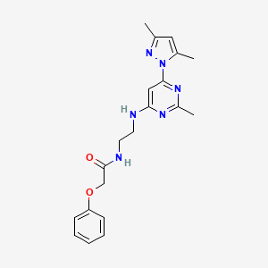 molecular formula C20H24N6O2 B2859051 N-(2-((6-(3,5-dimethyl-1H-pyrazol-1-yl)-2-methylpyrimidin-4-yl)amino)ethyl)-2-phenoxyacetamide CAS No. 1172337-77-7