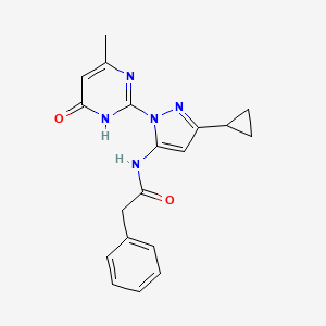 molecular formula C19H19N5O2 B2859079 N-(3-cyclopropyl-1-(4-methyl-6-oxo-1,6-dihydropyrimidin-2-yl)-1H-pyrazol-5-yl)-2-phenylacetamide CAS No. 1206996-48-6