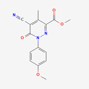 molecular formula C15H13N3O4 B2859105 Methyl 5-cyano-1-(4-methoxyphenyl)-4-methyl-6-oxo-1,6-dihydro-3-pyridazinecarboxylate CAS No. 339018-17-6