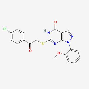 molecular formula C20H15ClN4O3S B2859108 6-((2-(4-chlorophenyl)-2-oxoethyl)thio)-1-(2-methoxyphenyl)-1H-pyrazolo[3,4-d]pyrimidin-4(5H)-one CAS No. 921475-84-5