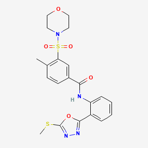 molecular formula C21H22N4O5S2 B2859110 4-甲基-N-(2-(5-(甲硫基)-1,3,4-恶二唑-2-基)苯基)-3-(吗啉磺酰基)苯甲酰胺 CAS No. 890594-80-6