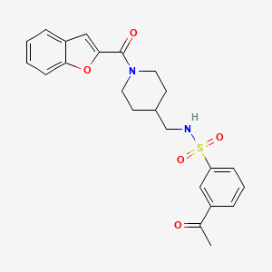 molecular formula C23H24N2O5S B2859111 3-乙酰基-N-((1-(苯并呋喃-2-甲酰基)哌啶-4-基)甲基)苯磺酰胺 CAS No. 1235248-31-3