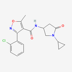 molecular formula C18H18ClN3O3 B2859113 3-(2-chlorophenyl)-N-(1-cyclopropyl-5-oxopyrrolidin-3-yl)-5-methyl-1,2-oxazole-4-carboxamide CAS No. 1396843-99-4