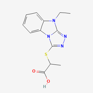 molecular formula C13H14N4O2S B2859124 2-[(9-Ethyl-9H-[1,2,4]triazolo[4,3-a]benzimidazol-3-yl)thio]propanoic acid CAS No. 704875-04-7
