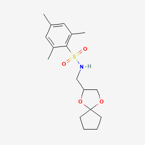 molecular formula C17H25NO4S B2859134 N-(1,4-dioxaspiro[4.4]nonan-2-ylmethyl)-2,4,6-trimethylbenzenesulfonamide CAS No. 899962-95-9