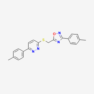 molecular formula C21H18N4OS B2859167 3-(4-Methylphenyl)-6-({[3-(4-methylphenyl)-1,2,4-oxadiazol-5-yl]methyl}sulfanyl)pyridazine CAS No. 1111260-31-1