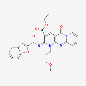 molecular formula C27H24N4O6 B2859182 ethyl 6-(1-benzofuran-2-carbonylimino)-7-(3-methoxypropyl)-2-oxo-1,7,9-triazatricyclo[8.4.0.03,8]tetradeca-3(8),4,9,11,13-pentaene-5-carboxylate CAS No. 685860-14-4