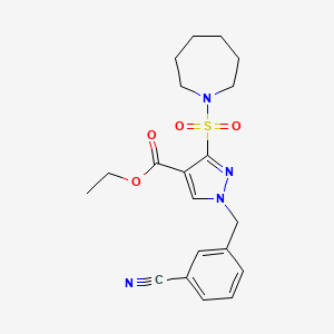 molecular formula C20H24N4O4S B2859222 ethyl 3-(azepan-1-ylsulfonyl)-1-(3-cyanobenzyl)-1H-pyrazole-4-carboxylate CAS No. 1251703-50-0