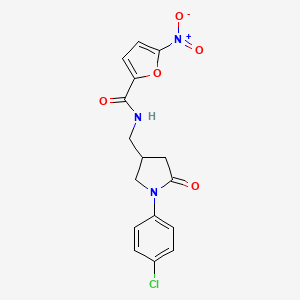 molecular formula C16H14ClN3O5 B2859286 N-((1-(4-chlorophenyl)-5-oxopyrrolidin-3-yl)methyl)-5-nitrofuran-2-carboxamide CAS No. 954706-20-8