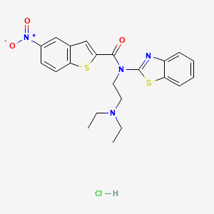 molecular formula C22H23ClN4O3S2 B2859307 N-(1,3-BENZOTHIAZOL-2-YL)-N-[2-(DIETHYLAMINO)ETHYL]-5-NITRO-1-BENZOTHIOPHENE-2-CARBOXAMIDE HYDROCHLORIDE CAS No. 1215704-72-5