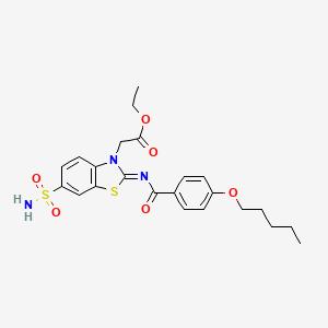 molecular formula C23H27N3O6S2 B2859337 ethyl 2-[(2Z)-2-{[4-(pentyloxy)benzoyl]imino}-6-sulfamoyl-2,3-dihydro-1,3-benzothiazol-3-yl]acetate CAS No. 887210-35-7