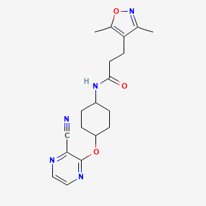 molecular formula C19H23N5O3 B2859367 N-((1r,4r)-4-((3-cyanopyrazin-2-yl)oxy)cyclohexyl)-3-(3,5-dimethylisoxazol-4-yl)propanamide CAS No. 2034397-81-2