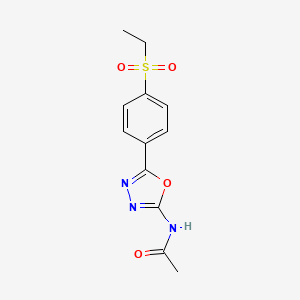 molecular formula C12H13N3O4S B2859389 N-(5-(4-(ethylsulfonyl)phenyl)-1,3,4-oxadiazol-2-yl)acetamide CAS No. 1170400-30-2