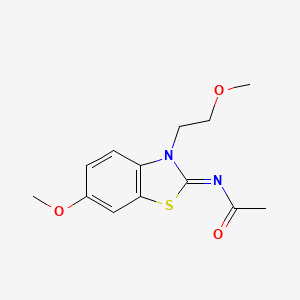 molecular formula C13H16N2O3S B2859412 N-[(2Z)-6-methoxy-3-(2-methoxyethyl)-2,3-dihydro-1,3-benzothiazol-2-ylidene]acetamide CAS No. 865161-20-2