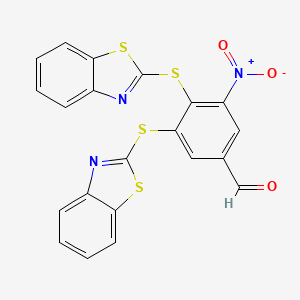 molecular formula C21H11N3O3S4 B2859415 3,4-Bis(1,3-benzothiazol-2-ylsulfanyl)-5-nitrobenzaldehyde CAS No. 730992-61-7